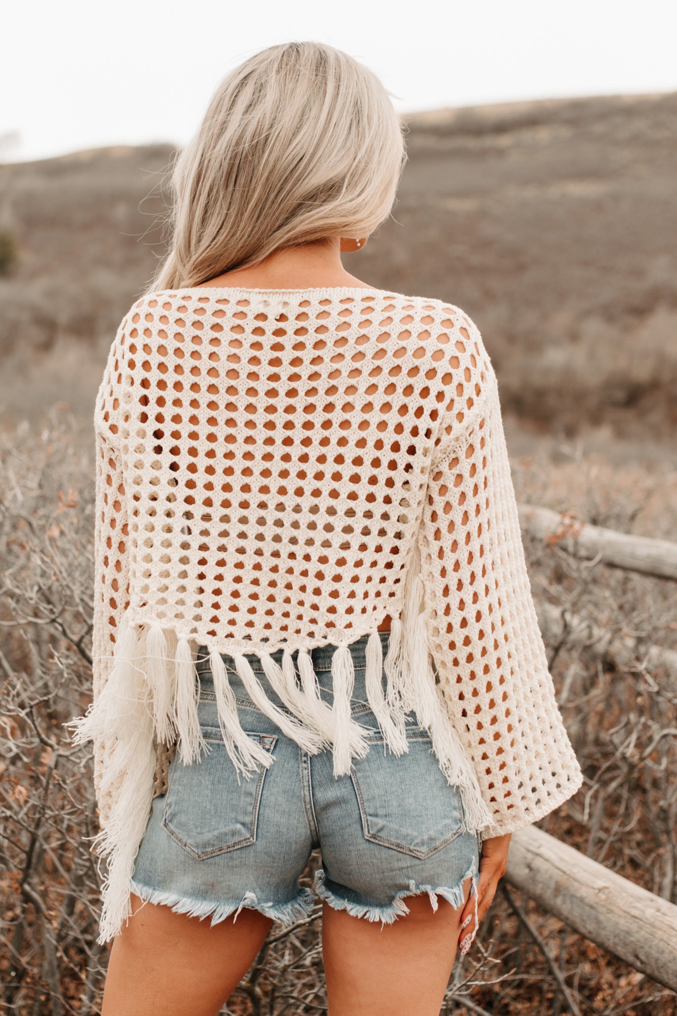 Open Skies Boatneck Crochet Sweater Fringe Top (Cream) - NanaMacs