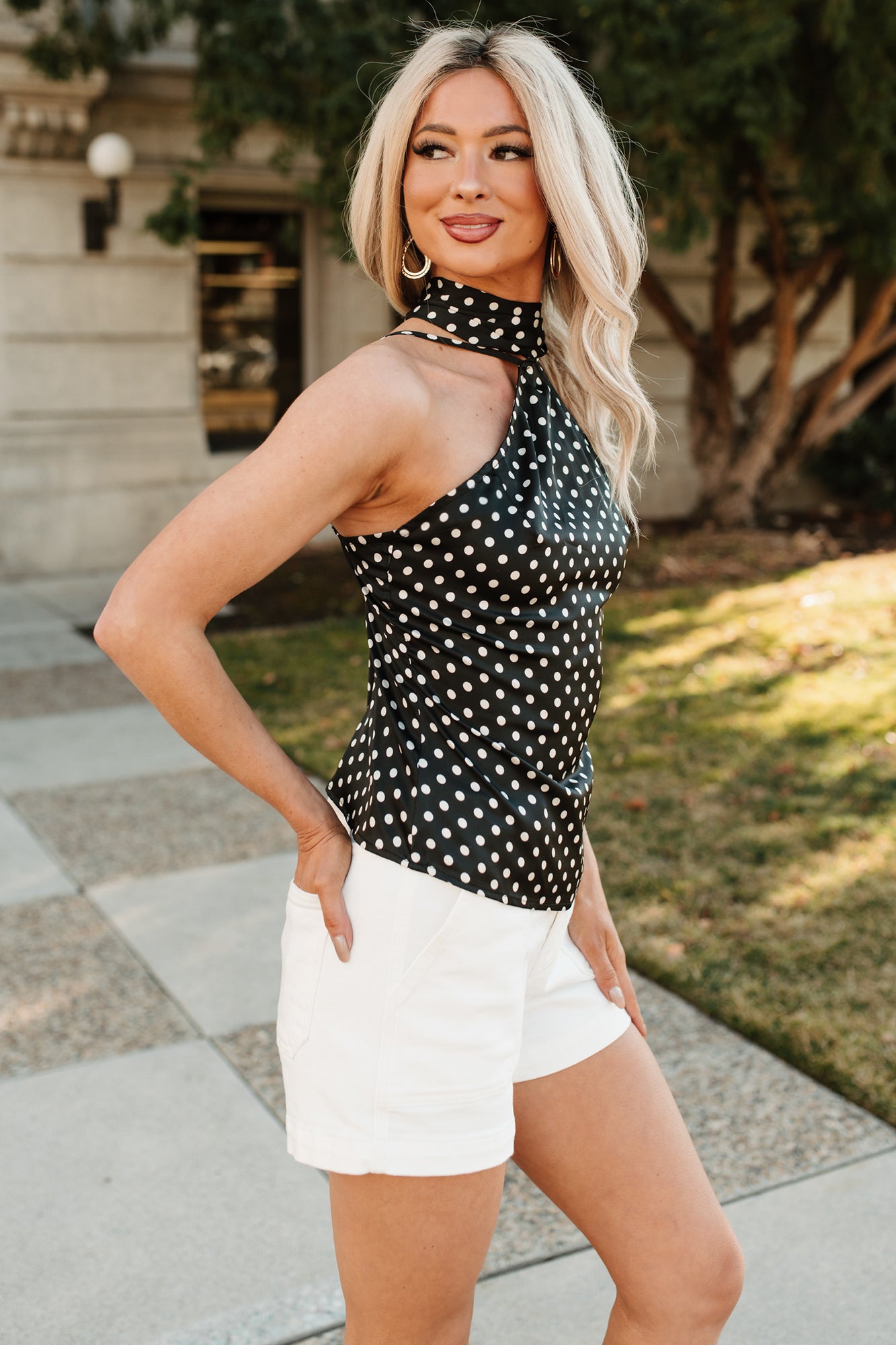 The After Party Polka Dot Halter Top (Black)