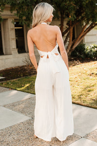 Sweet Like Spring Halter Neck Jumpsuit (White) - NanaMacs