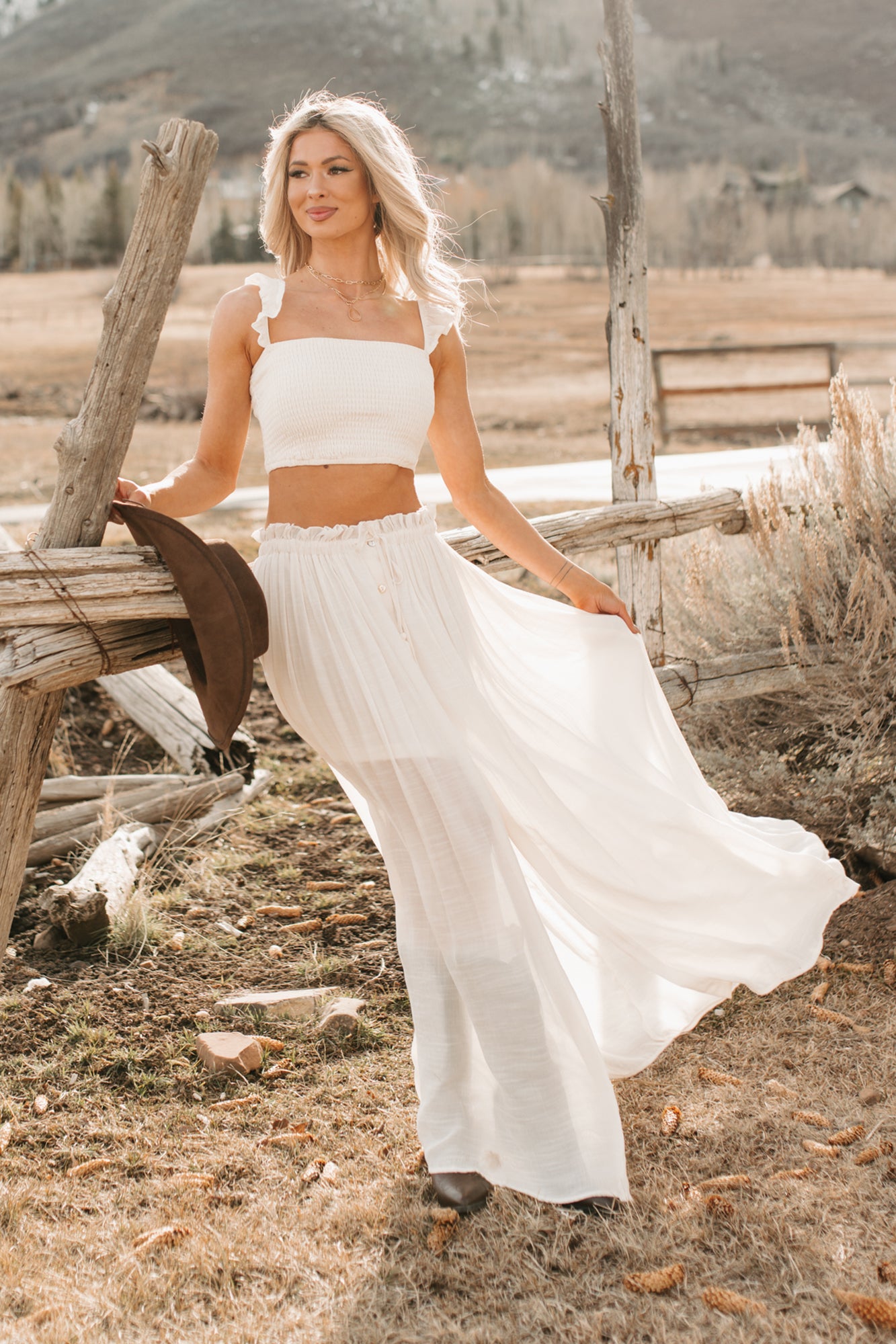 Easy Grace Crop Top & Maxi Skirt Set (Cream) - NanaMacs