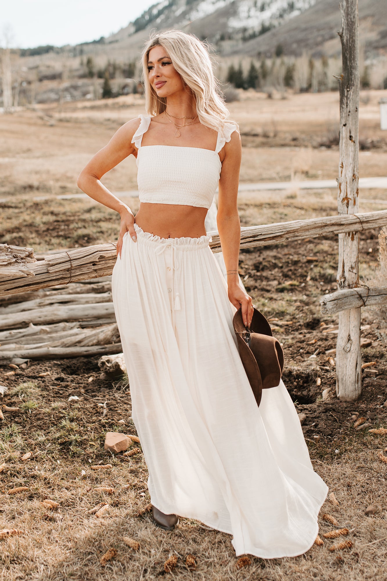 Easy Grace Crop Top & Maxi Skirt Set (Cream) - NanaMacs