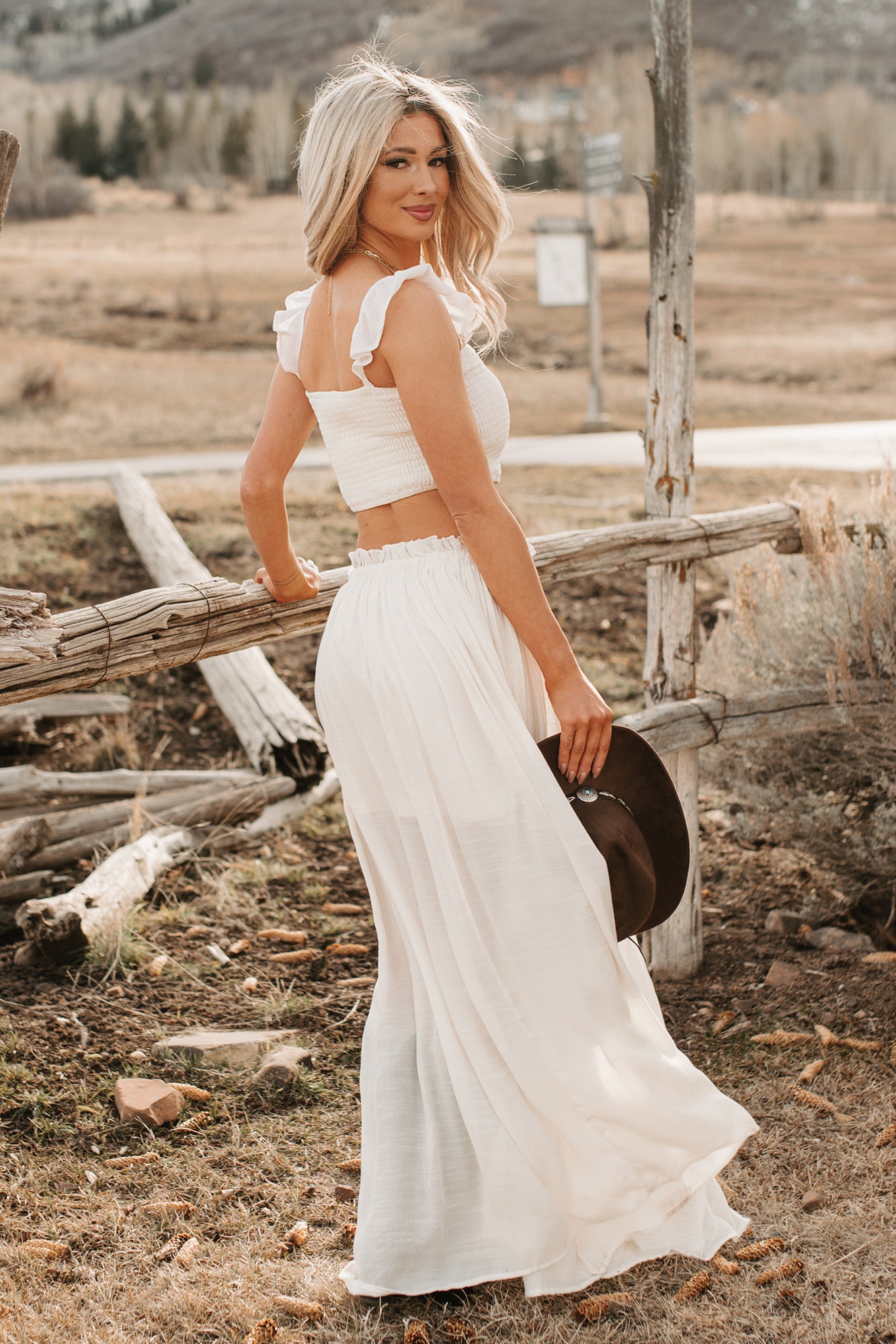 Easy Grace Crop Top & Maxi Skirt Set (Cream) - NanaMacs