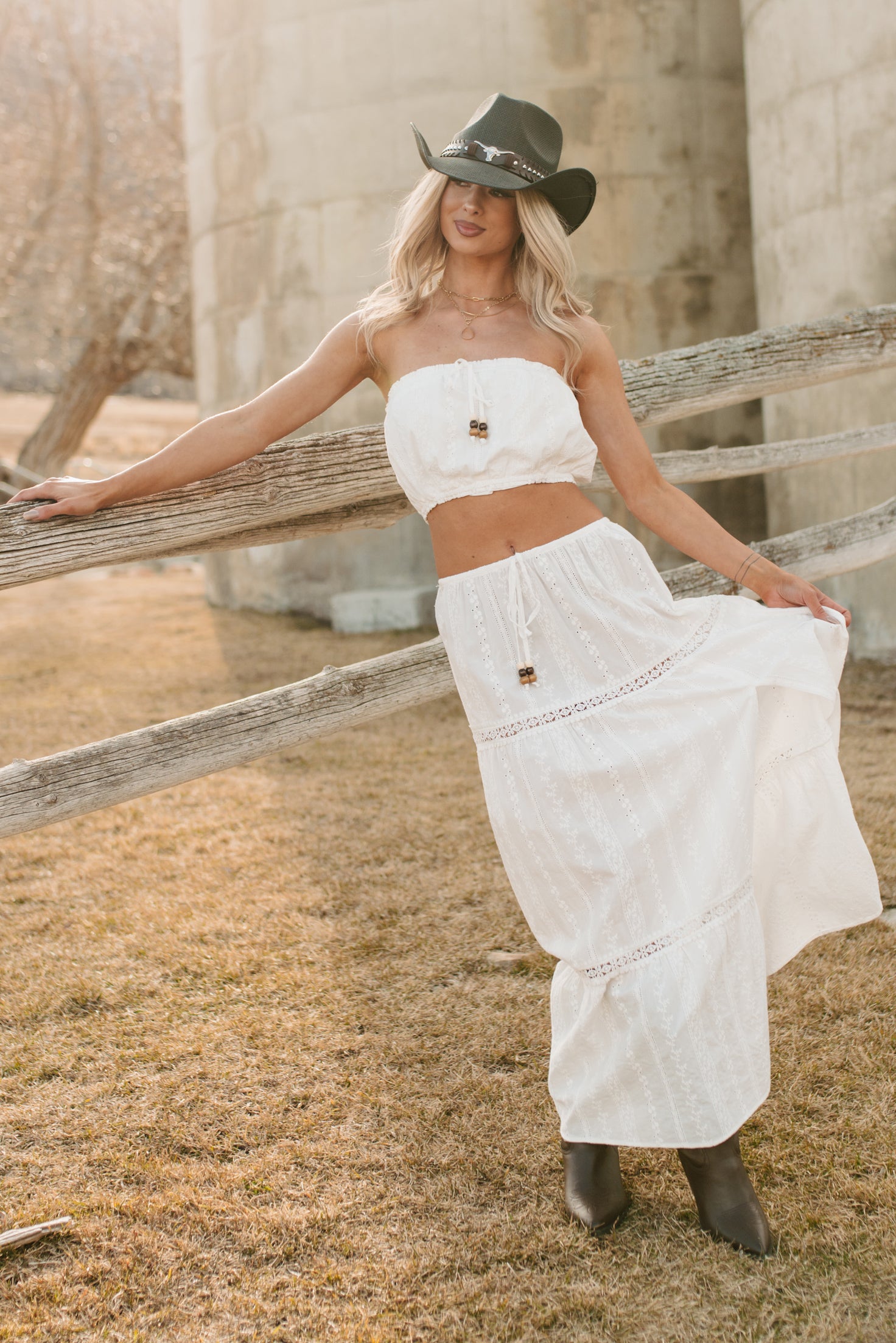 Naturally Her Tiered Eyelet Cotton Maxi Skirt (White)