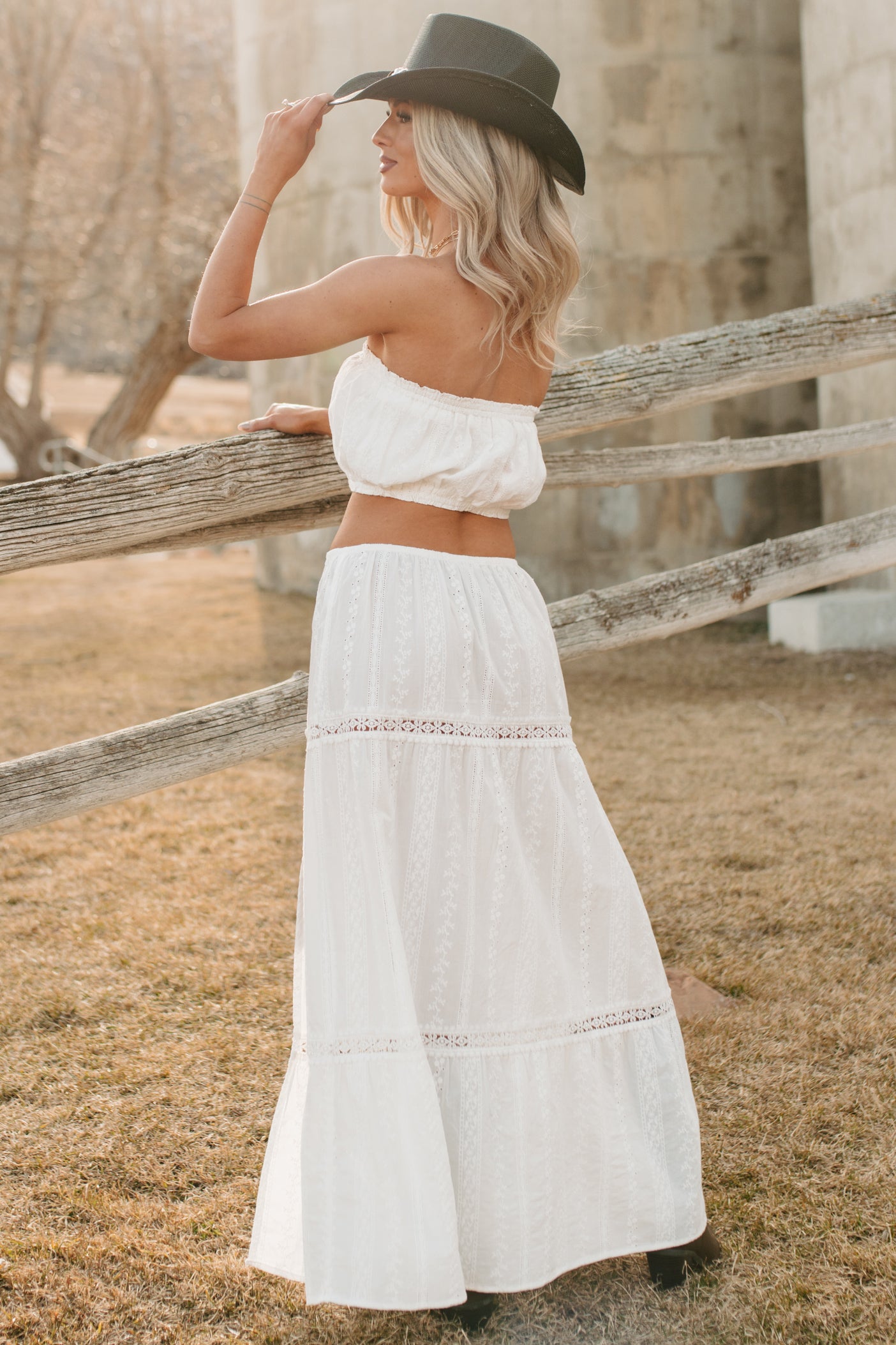 Naturally Her Tiered Eyelet Cotton Maxi Skirt (White)