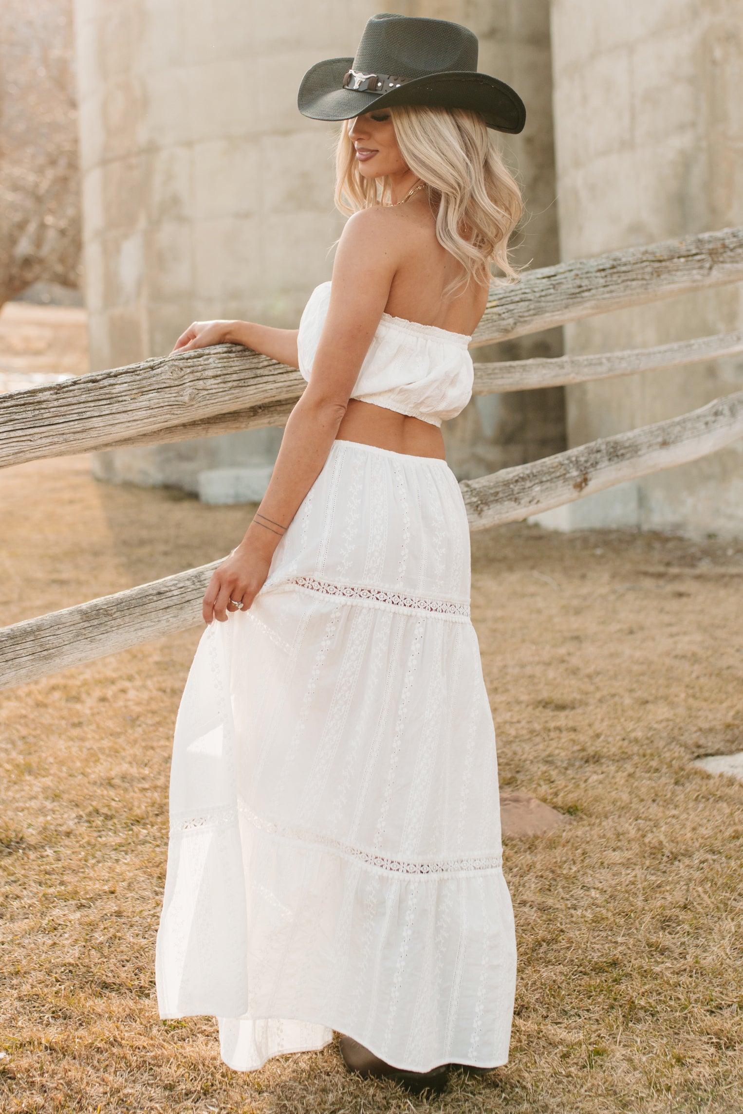 Naturally Her Tiered Eyelet Cotton Maxi Skirt (White)