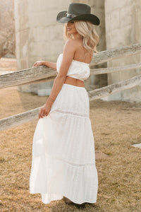 Naturally Her Tiered Eyelet Cotton Maxi Skirt (White)