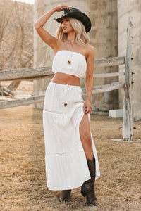 Naturally Her Tiered Eyelet Cotton Maxi Skirt (White)