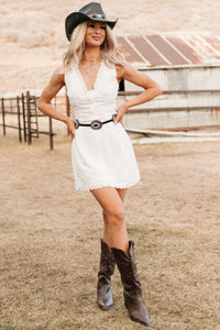 Delicate Days Eyelet Lace Cotton Mini Dress (White)