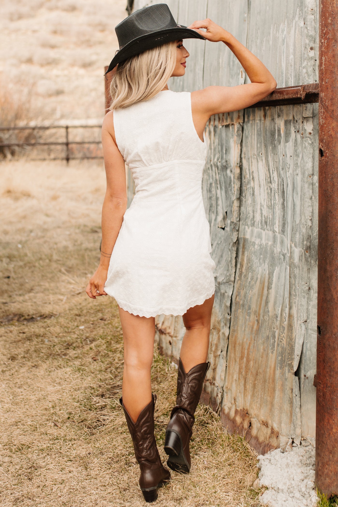 Delicate Days Eyelet Lace Cotton Mini Dress (White)