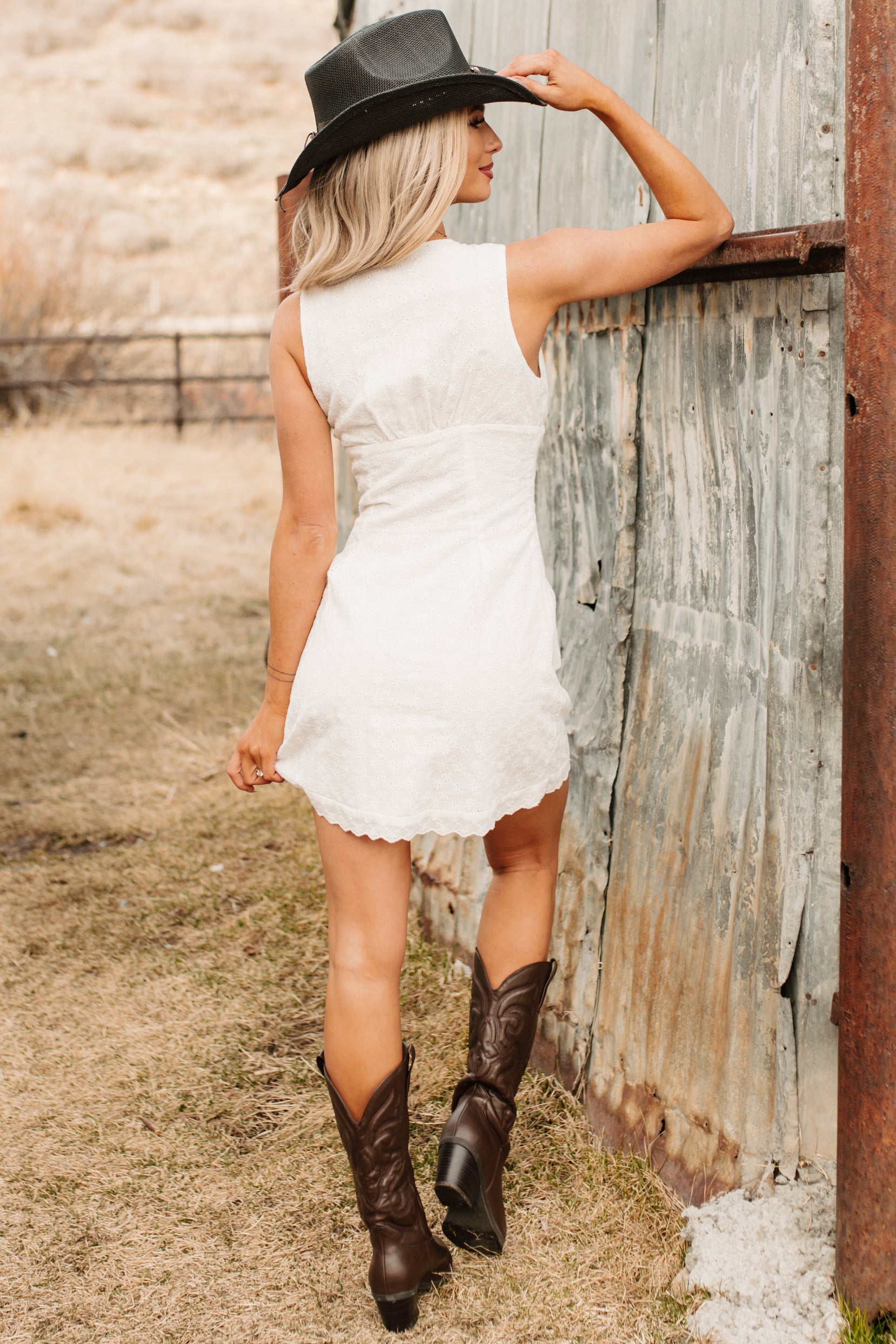 Delicate Days Eyelet Lace Cotton Mini Dress (White)