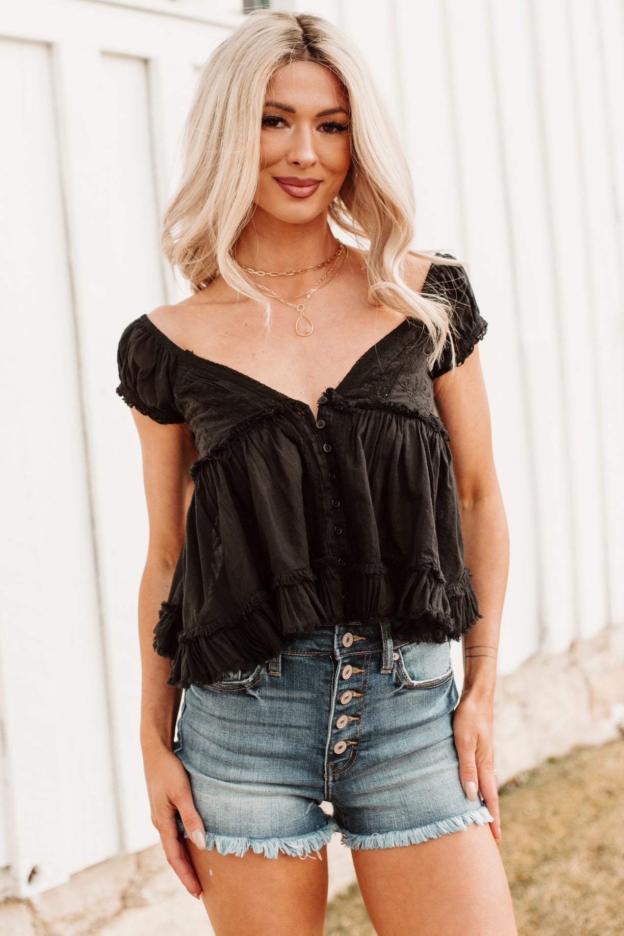 Just One Look Ruffle Babydoll Top (Black) · NanaMacs