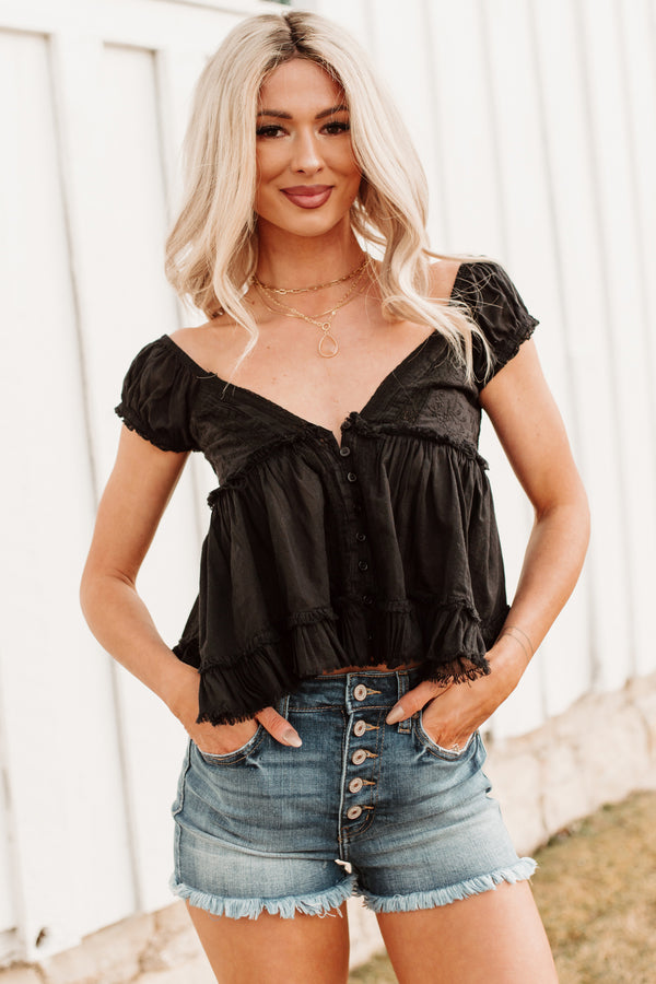 Just One Look Ruffle Babydoll Top (Black)