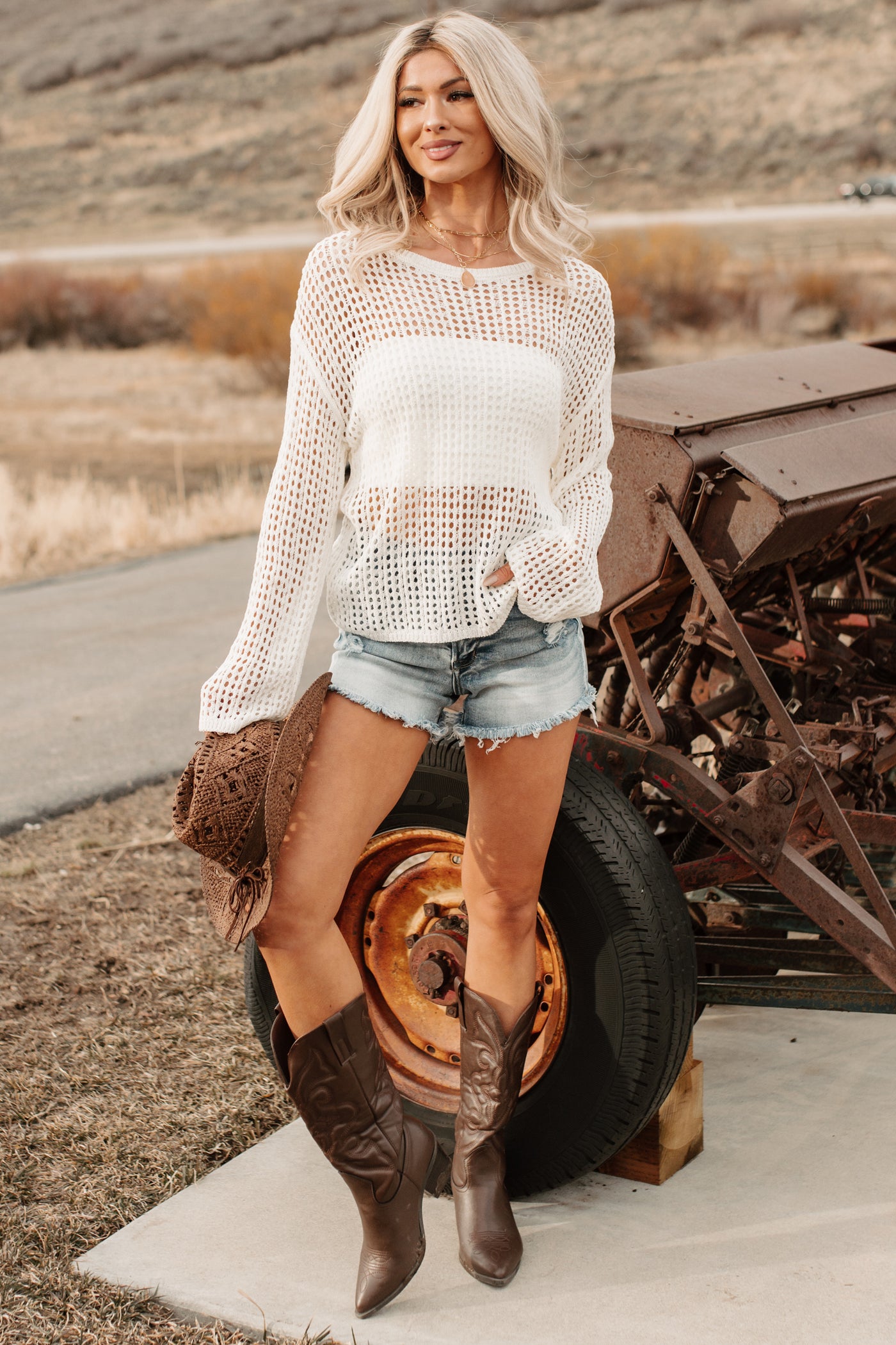 Gentle Essentials Open Knit Sweater (White)