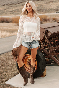 Gentle Essentials Open Knit Sweater (White)