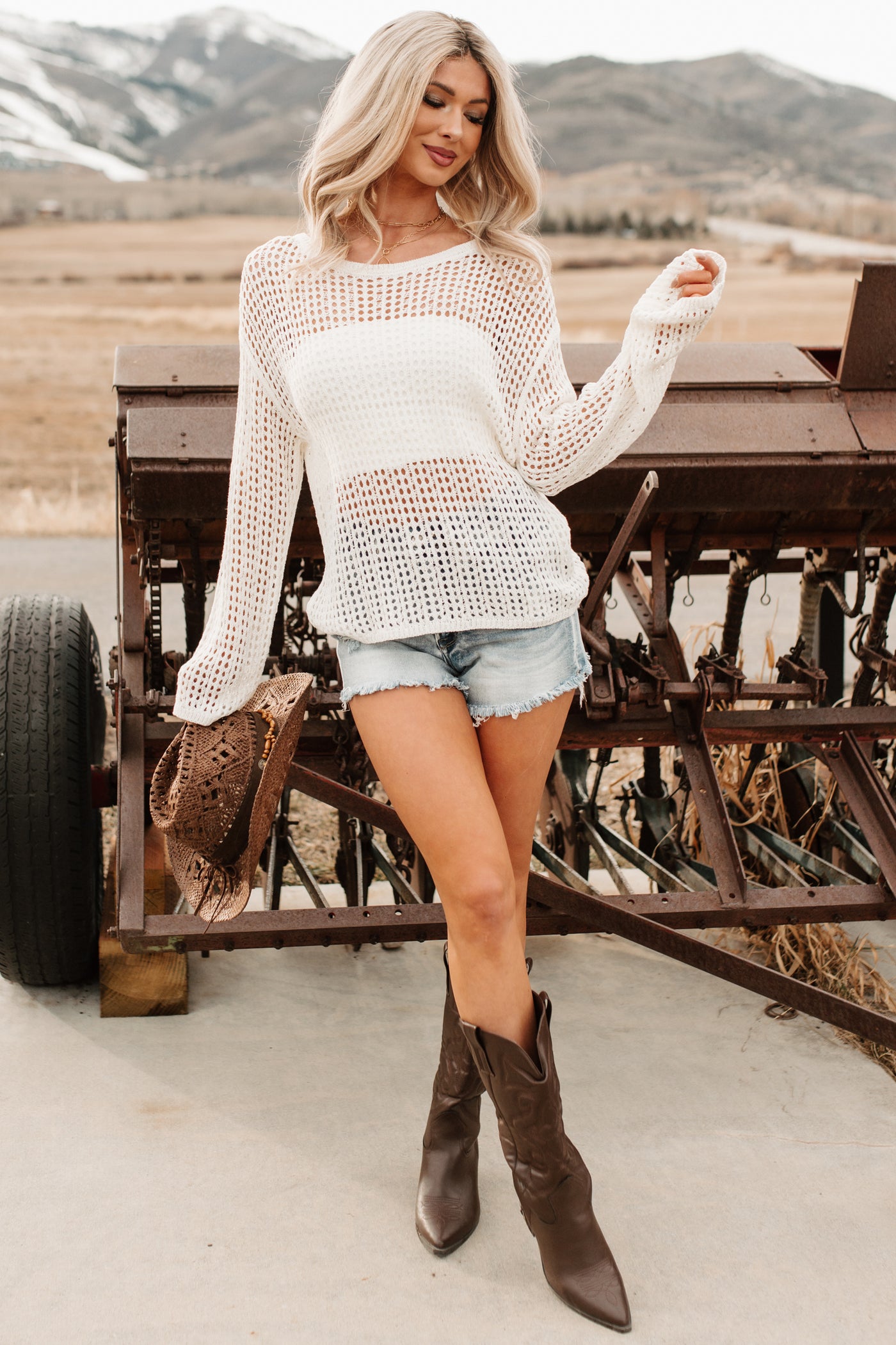 Gentle Essentials Open Knit Sweater (White)