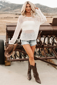 Gentle Essentials Open Knit Sweater (White)