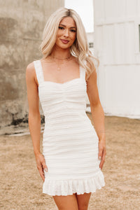 Spring Fling Energy Ruffle Bodycon Mini Dress (Off White) - NanaMacs