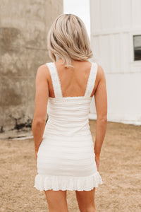 Spring Fling Energy Ruffle Bodycon Mini Dress (Off White) - NanaMacs