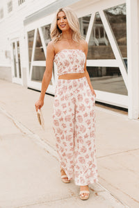 Sugar & Sunshine Floral Smocked Bandeau And Pants Set (Burgundy) - NanaMacs
