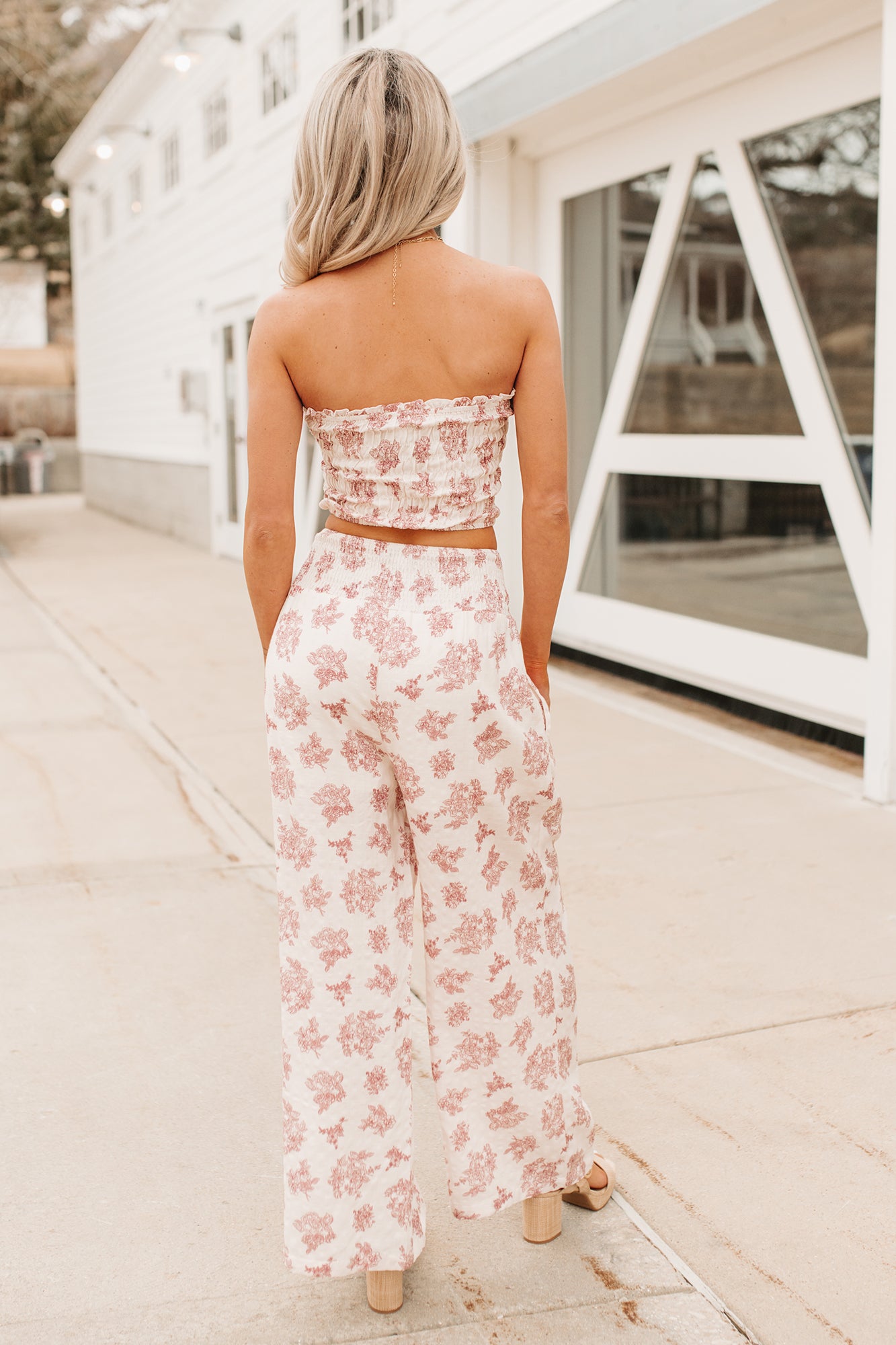Sugar & Sunshine Floral Smocked Bandeau And Pants Set (Burgundy) - NanaMacs