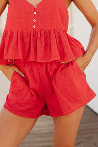 Fresh Air Favorite Eyelet Shorts (Red) - NanaMacs