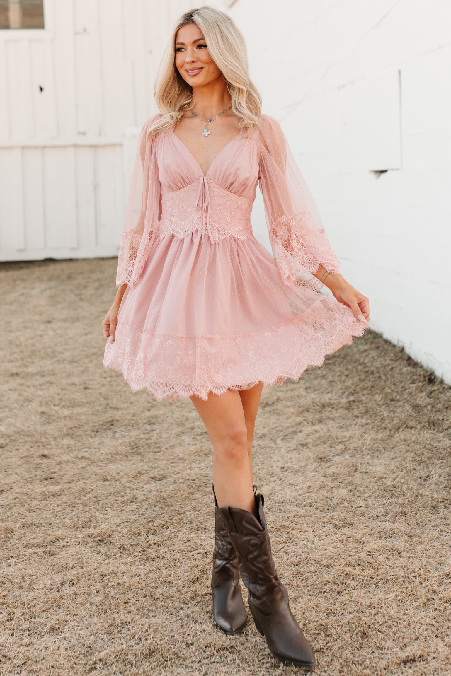 Deep Dusty Blush Dotted Lace Open Back Mini Dress Deep Dusty Blush Dotted Lace Open Back Mini Dress
