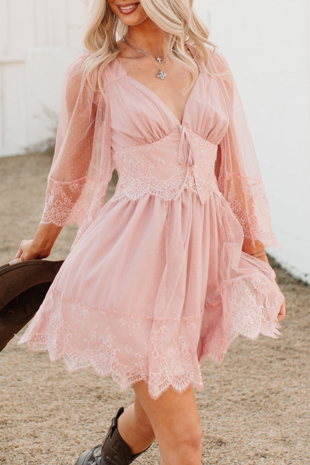 dotted mesh tulle dress Women's Ethereal Aura Dotted Mesh Mini Dress in Blush