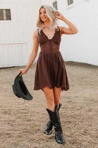 Southern Belle Energy Corset Fit And Flare Mini Dress (Brown) - NanaMacs