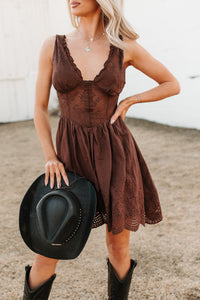 Southern Belle Energy Corset Fit And Flare Mini Dress (Brown) - NanaMacs