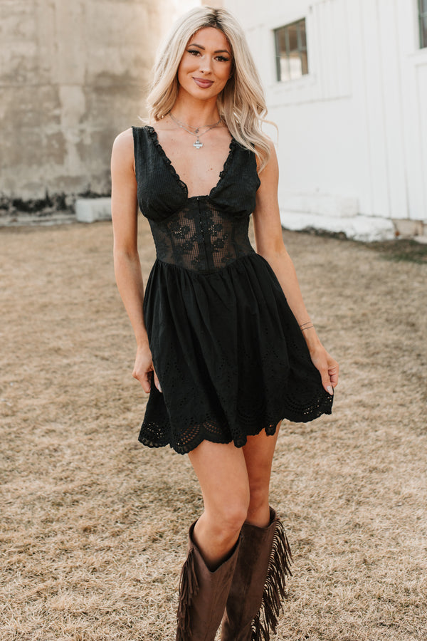 Southern Belle Energy Corset Fit And Flare Mini Dress (Black)