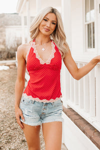 Love Me Later Polka Dot Halter Cami Top (Red) - NanaMacs