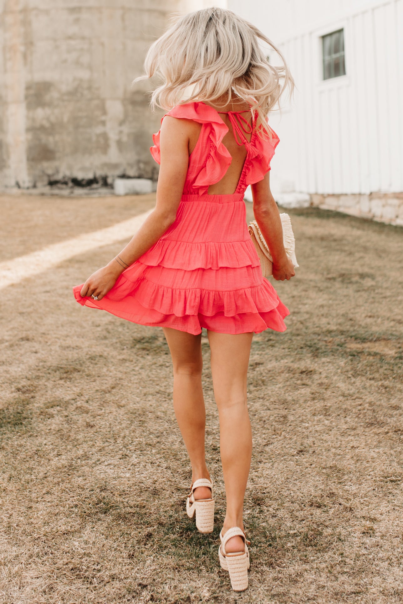 red mini dress ruffle bottom Writing Love Notes Ruffle Mini Dress in Red