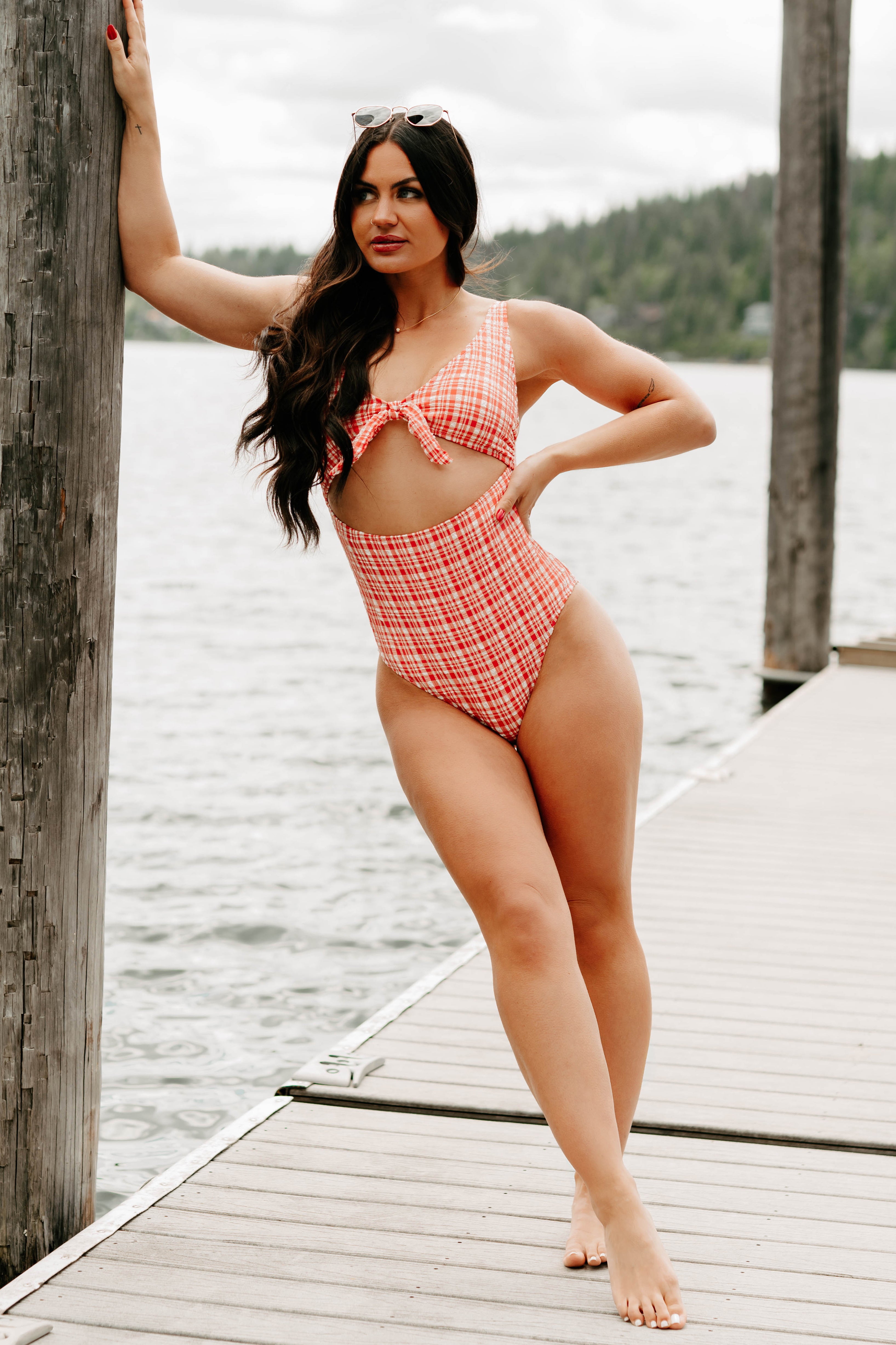 Never-Ending Summers Textured Cut-Out One Piece Swimsuit (Red