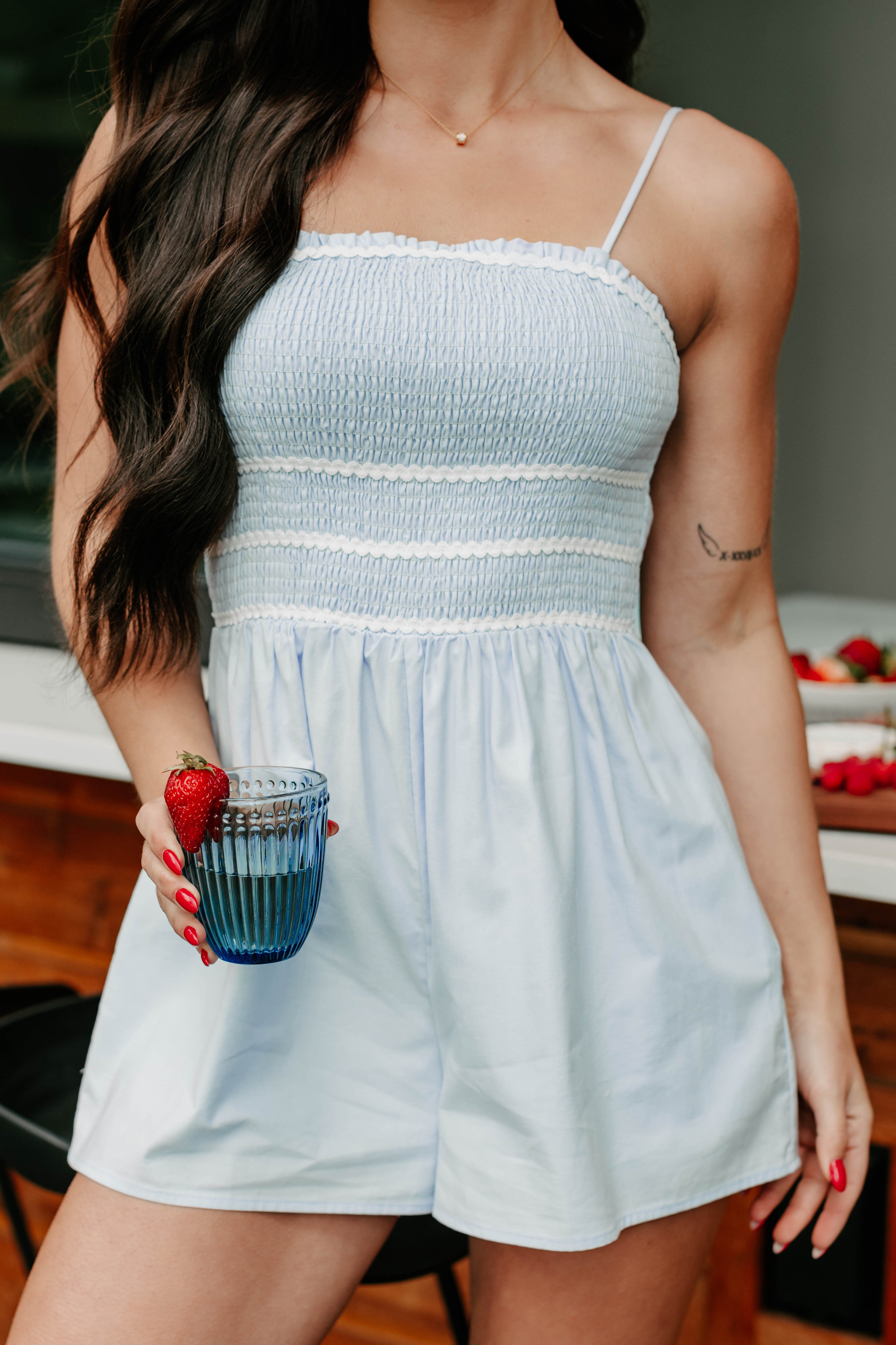 Petals Of Joy Smocked Sleeveless Romper (Sky Blue) - NanaMacs