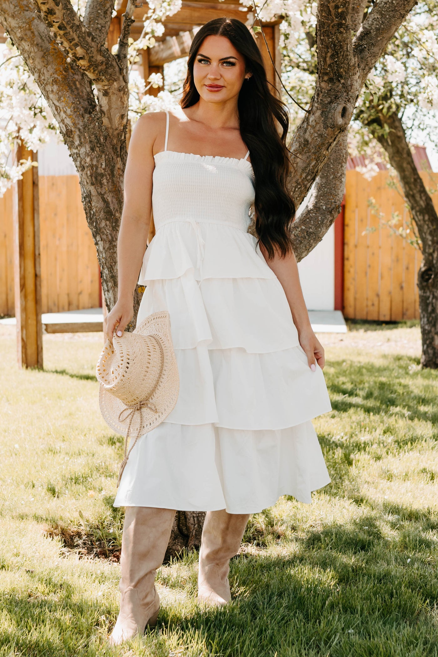 Women's My Unique Perspective Tiered Ruffle Midi Dress in White - Size S Women's My Unique Perspective Tiered Ruffle Midi Dress in White - Size S