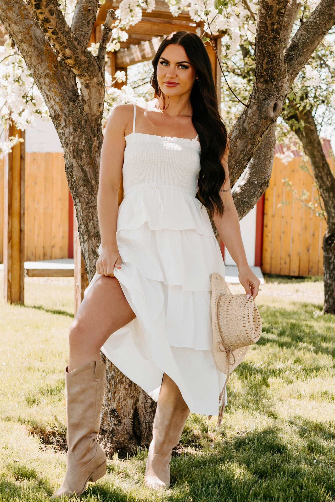 Women's My Unique Perspective Tiered Ruffle Midi Dress in White - Size S Women's My Unique Perspective Tiered Ruffle Midi Dress in White - Size S