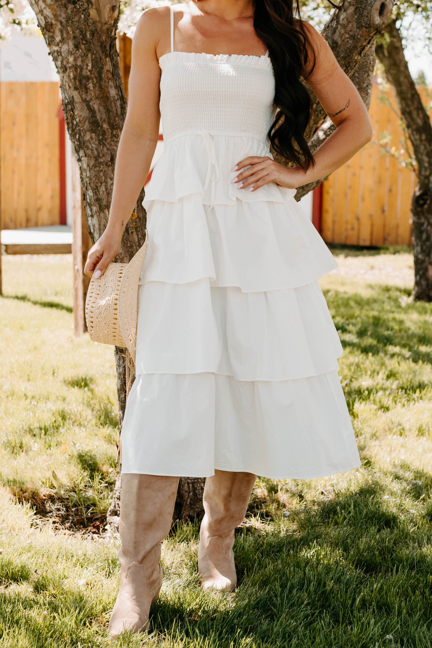 Women's My Unique Perspective Tiered Ruffle Midi Dress in White - Size S Women's My Unique Perspective Tiered Ruffle Midi Dress in White - Size S