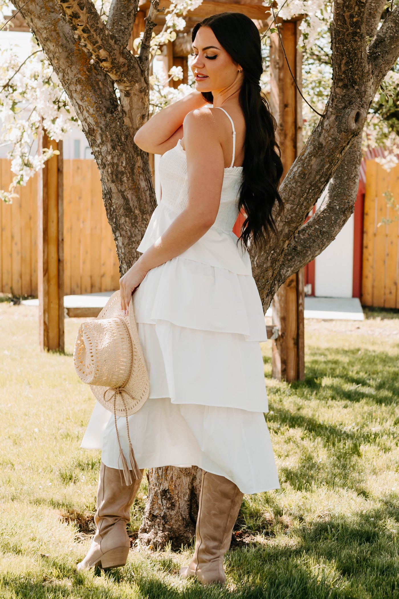 Women's My Unique Perspective Tiered Ruffle Midi Dress in White - Size S Women's My Unique Perspective Tiered Ruffle Midi Dress in White - Size S