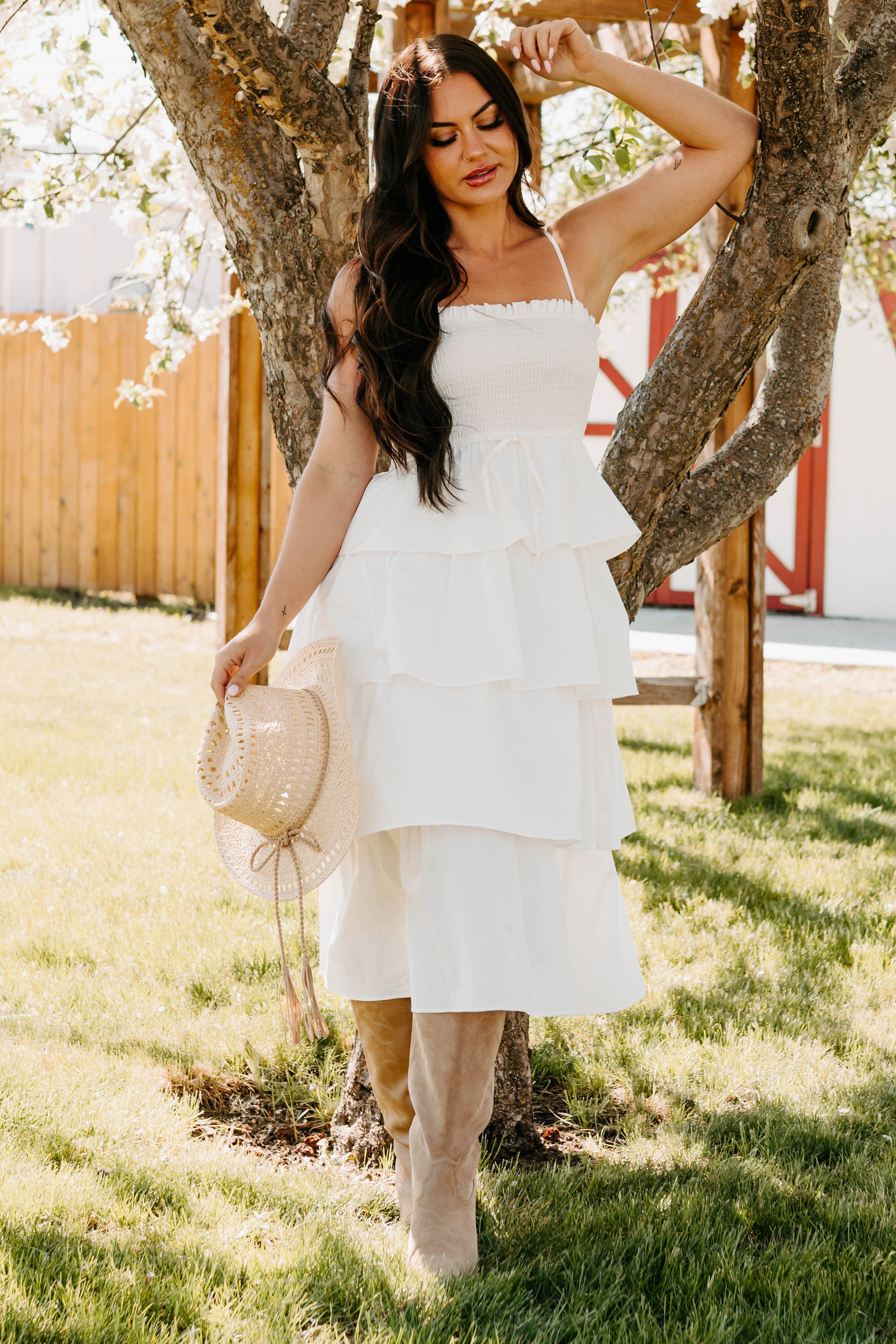 My Unique Perspective Tiered Ruffle Midi Dress (White) · NanaMacs