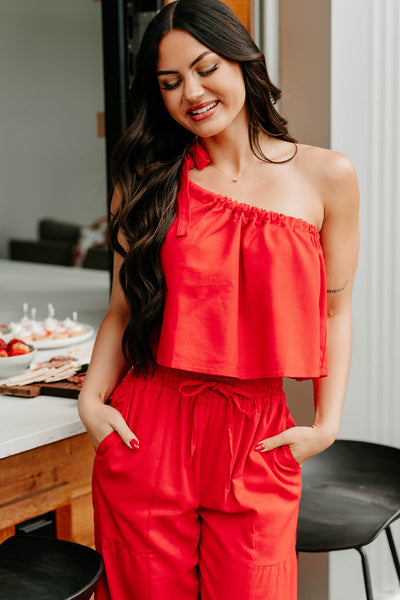 Too Saucy One Shoulder Top (Red) - NanaMacs
