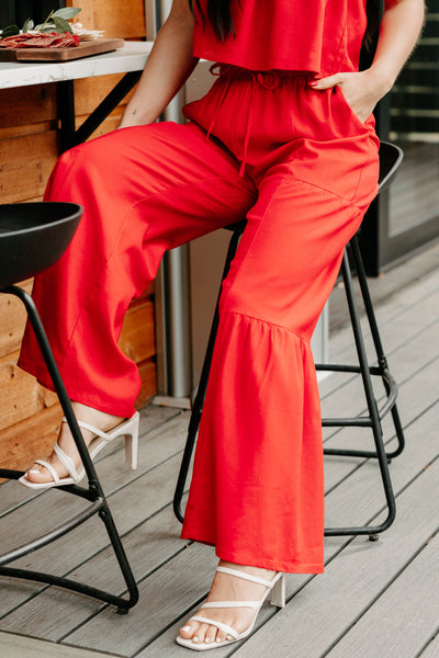 Real Karma Tiered Linen Pants (Red) - NanaMacs