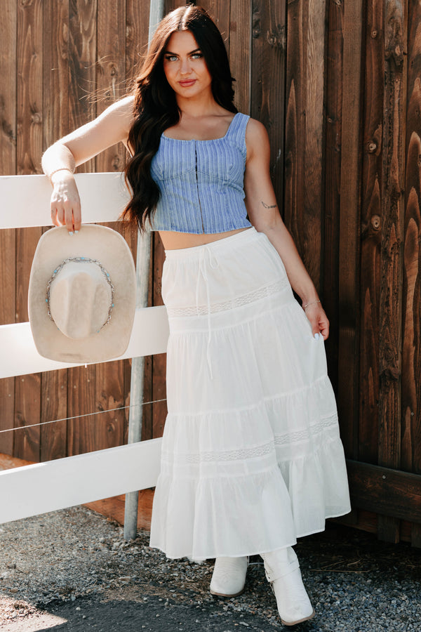 Just Killing Time Striped Denim Corset Top (Denim) - NanaMacs