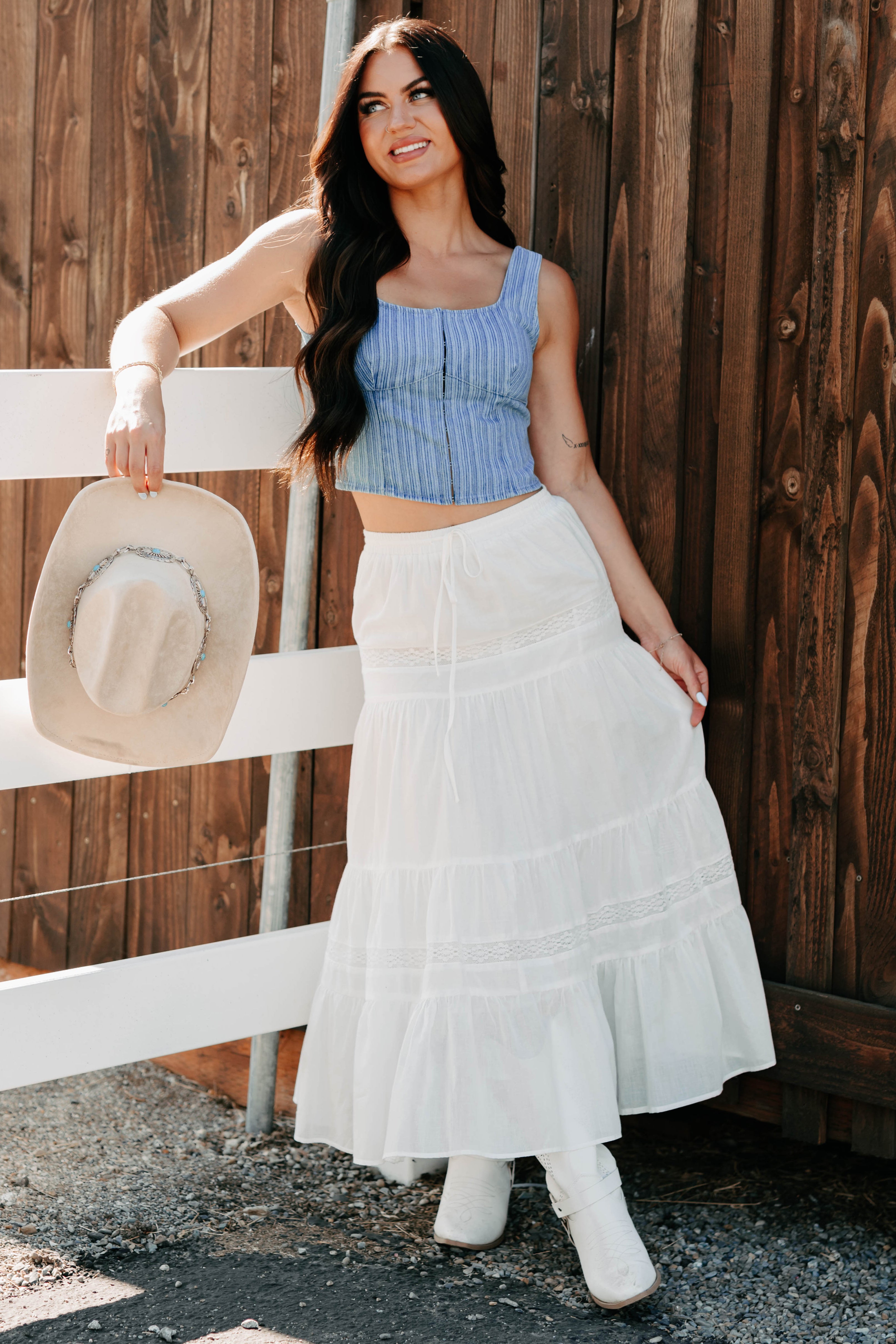 Chasing Sunbeams Tiered Maxi Skirt (White)