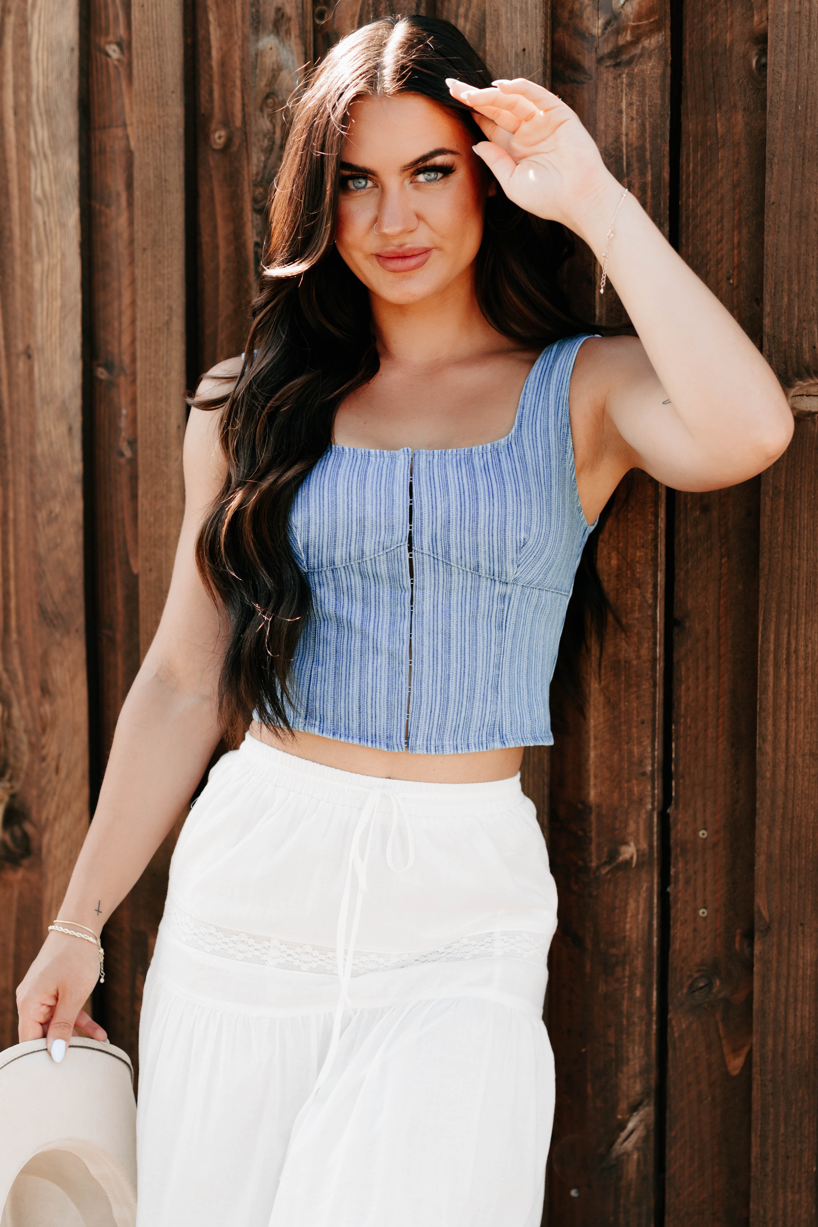 Just Killing Time Striped Denim Corset Top (Denim) · NanaMacs