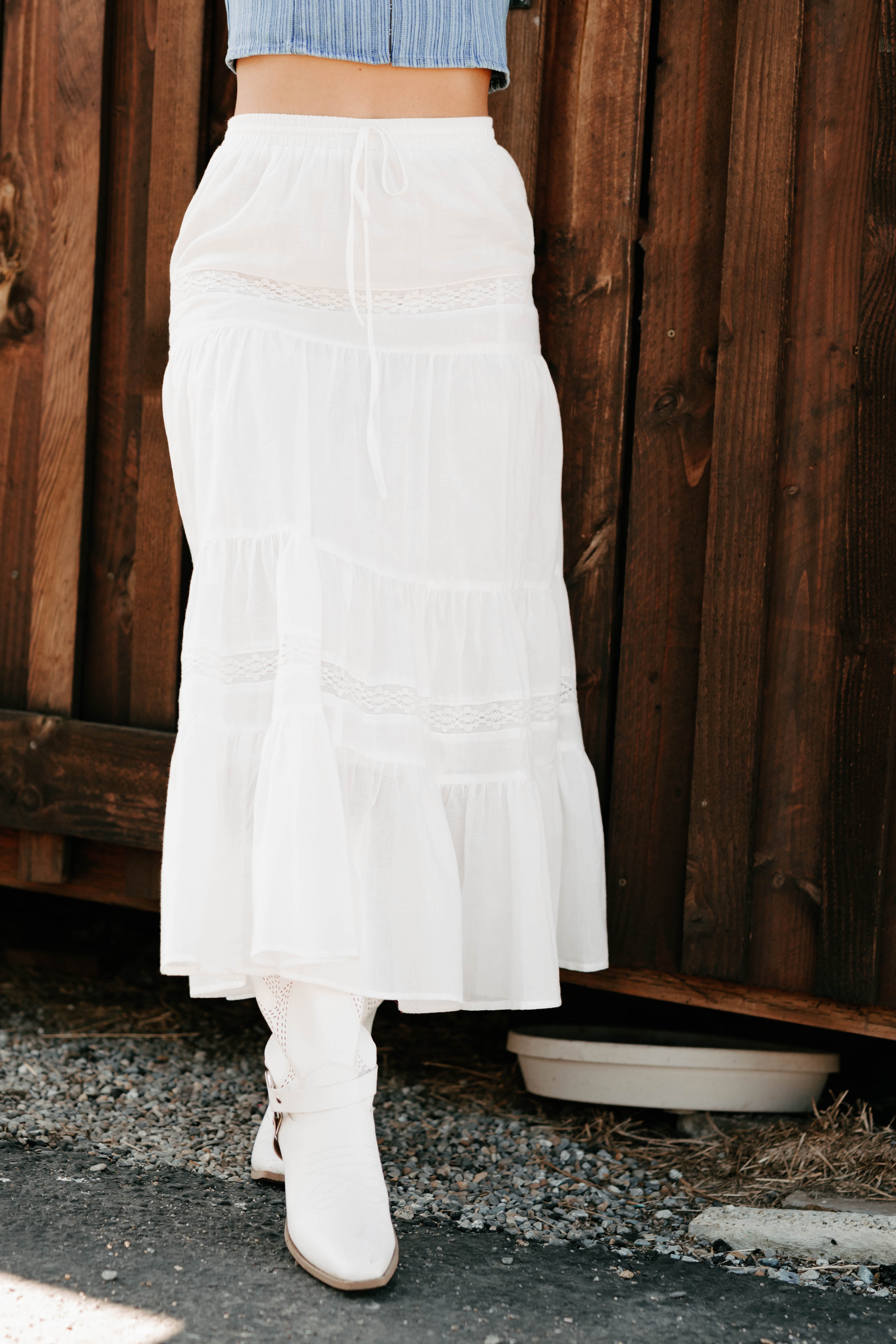 Chasing Sunbeams Tiered Maxi Skirt (White)