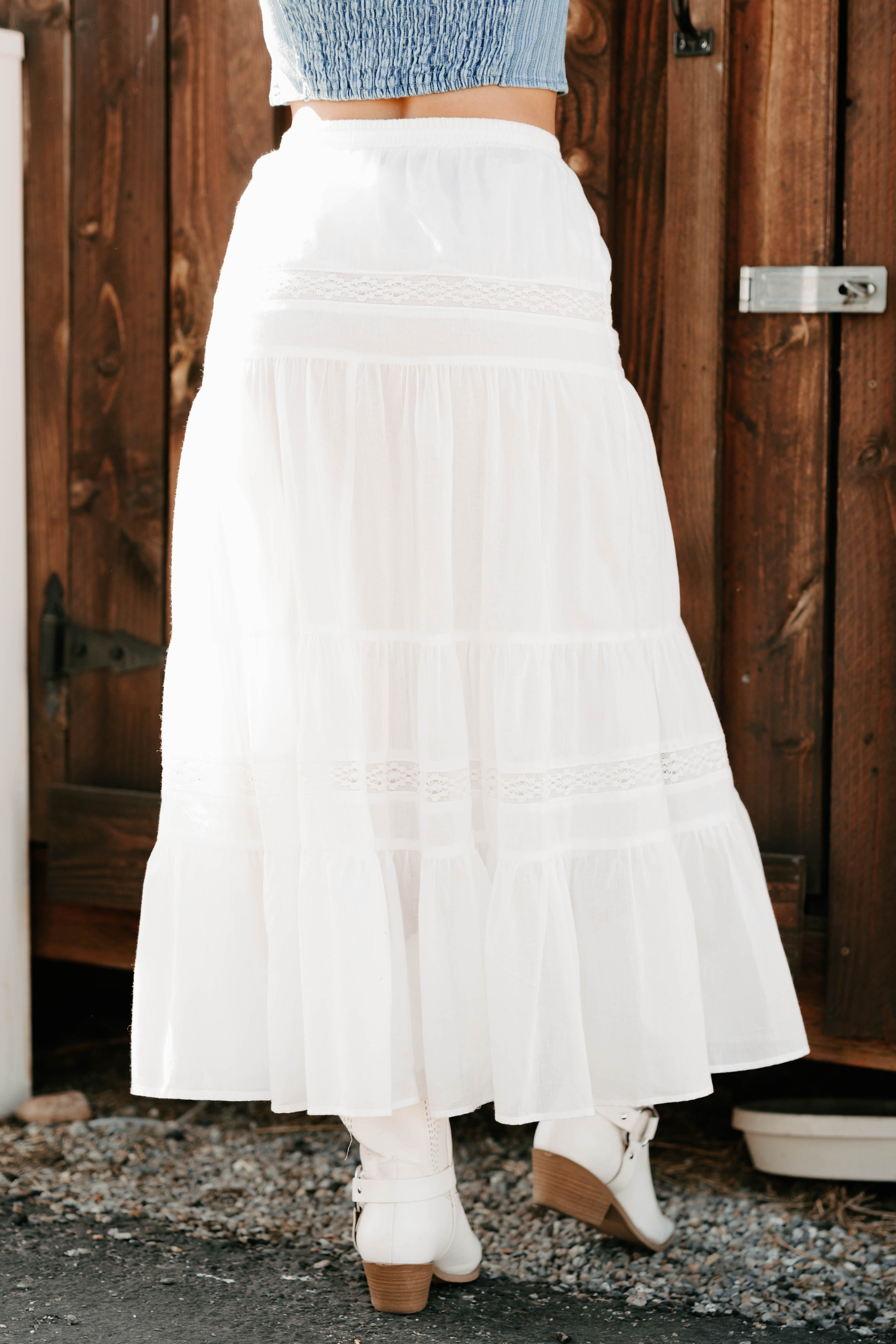 Chasing Sunbeams Tiered Maxi Skirt (White)