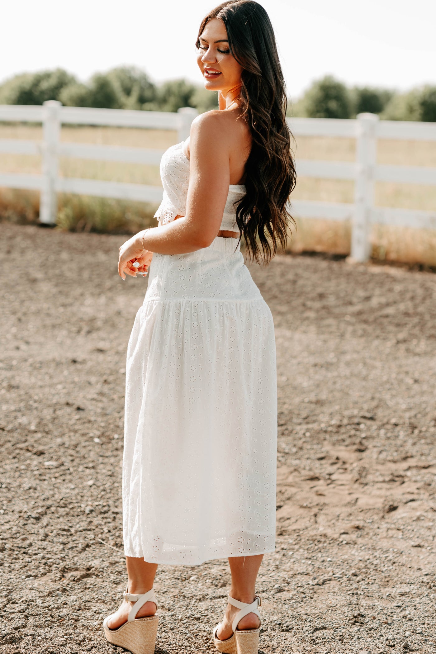 Crush Culture Crop Top Eyelet Skirt Set (White) NanaMacs Crush Culture Crop Top Eyelet Skirt Set (White) NanaMacs