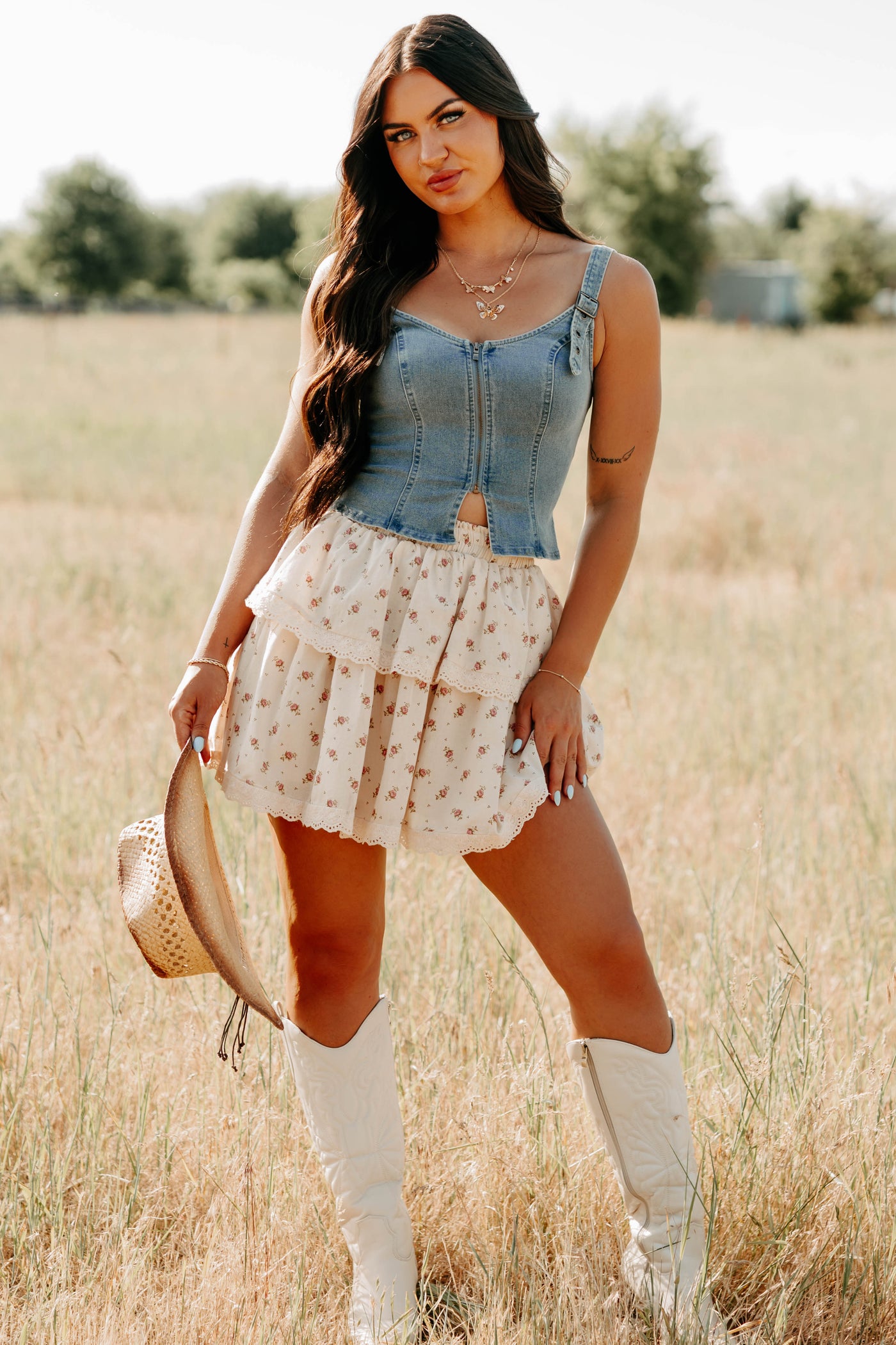 Lady's First Zip Up Denim Tank Top (Light Blue) - NanaMacs