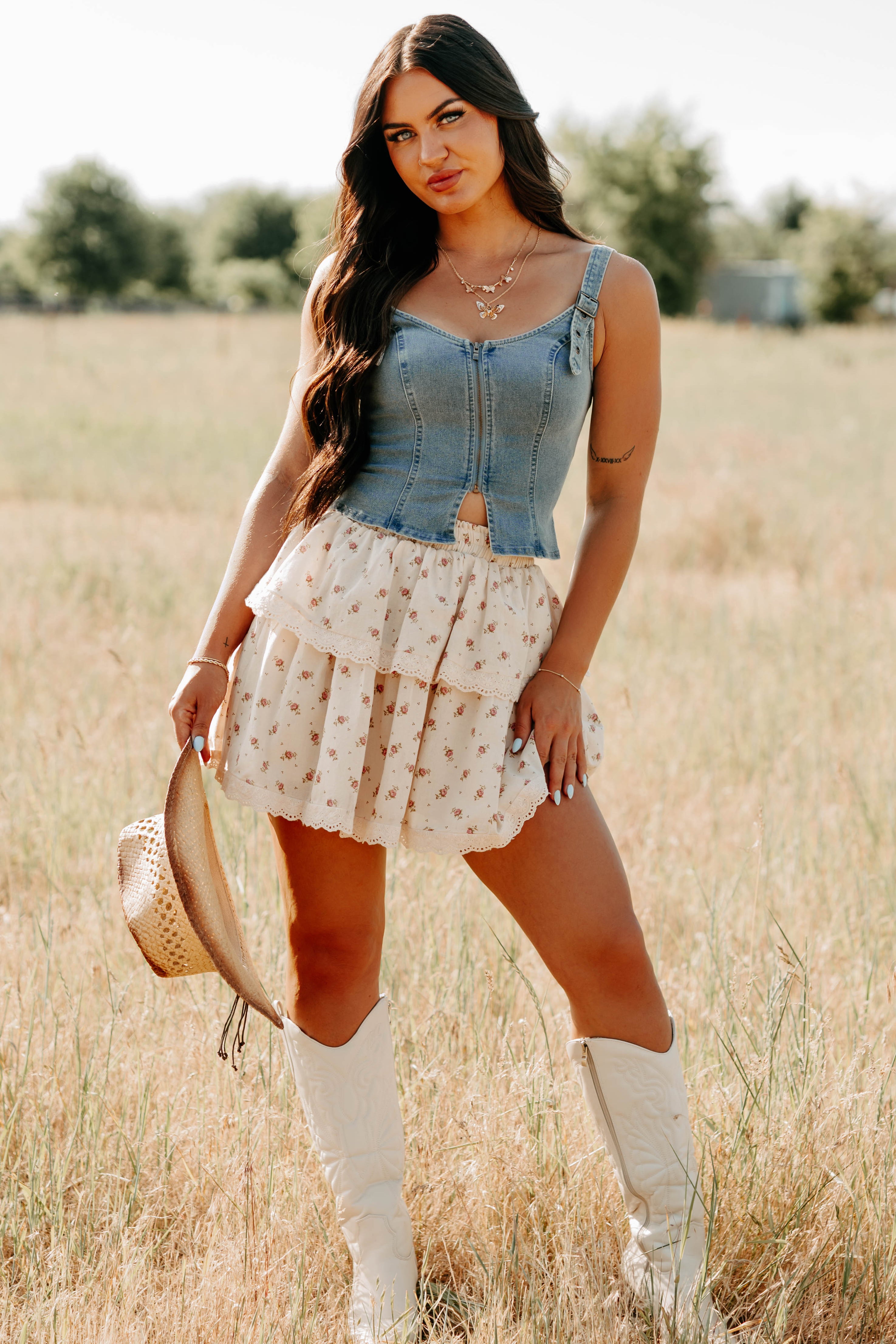 Lady's First Zip Up Denim Tank Top (Light Blue) - NanaMacs