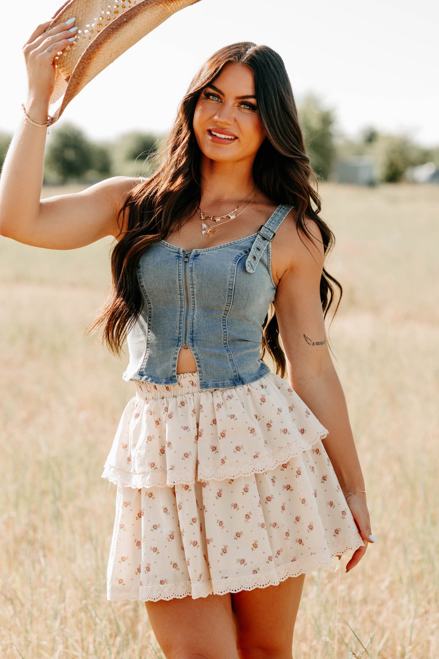 Lady's First Zip Up Denim Tank Top (Light Blue) - NanaMacs